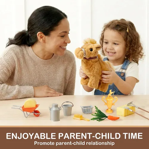 Vista 6 de Toylink Caballo de peluche para niños, juguete electrónico interactivo de peluche con hacer sonido/caminar/mover la cola, regalos de cumpleaños