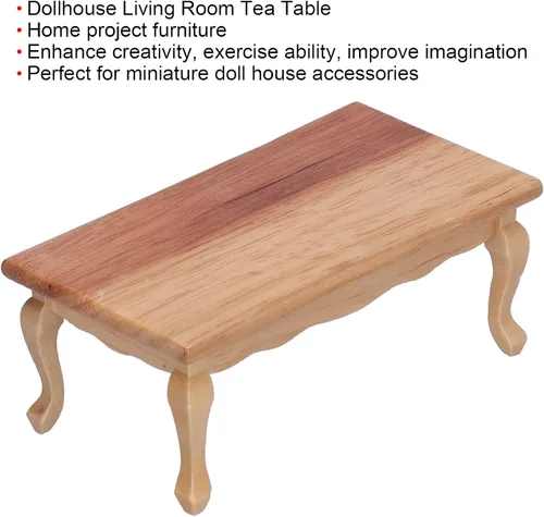 Vista 4 de Agatige Mesa de té en miniatura para casa de muñecas, 1:12, mesa de centro de madera para sala de estar, modelo de muebles en miniatura