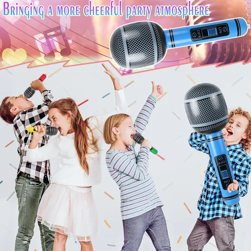 Vista 6 de LIYDE 2 micrófonos inflables de gran tamaño, micrófono inflable de juguete para decoraciones de fiesta de los años 80 y 90, suministros