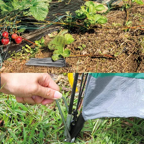 Vista 6 de Chiyuehe Estacas de grapas de jardín de 12 pulgadas, 26 estacas de jardín galvanizadas, estacas de metal resistente para asegurar la tela del césped