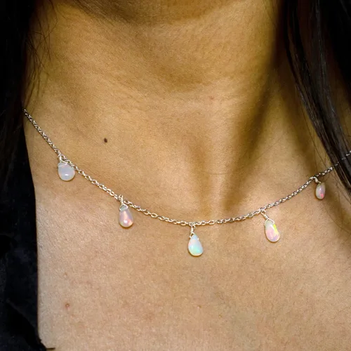 Vista 5 de Collar con colgante de gota de pera natural de plata de ley 925, collar delicado, regalo de joyería de plata para ella