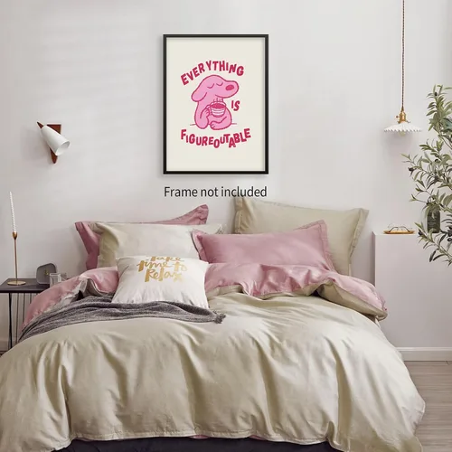 Vista 4 de Lmuwecno Arte de Pared con Citas de Afirmaciones Positivas de Perro Rosa Pósters Motivacionales de Animales Lindos Everything Is Figureoutable