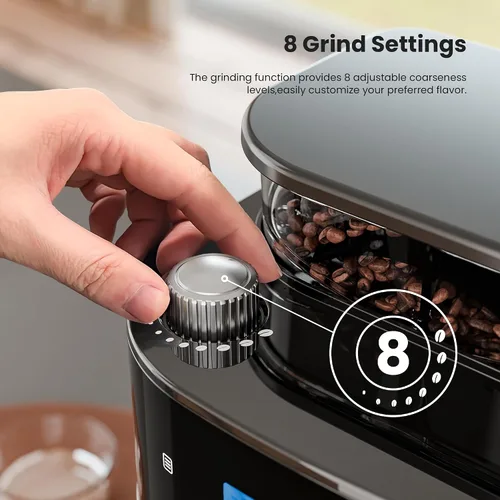 Vista 4 de Electactic Cafetera de goteo de 10 tazas con molinillo integrado, moler y preparar programable, máquinas de café con pantalla táctil LED