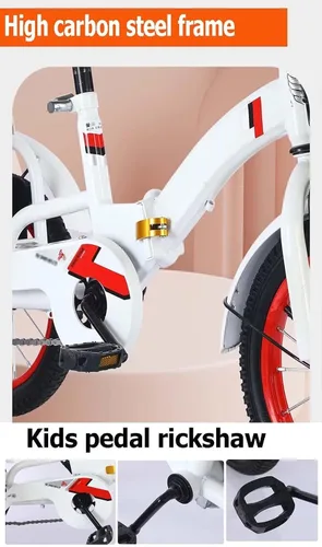 Vista 6 de Triciciclos plegables para niños con mango parental, triciclos tándem de 3 a 10 años con asiento trasero del pasajero, silla de montar ajustable
