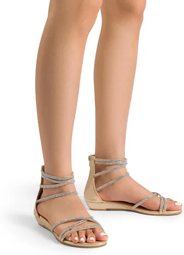 Vista 4 de DREAM PAIRS - Sandalias de plataforma baja para mujer, con correa al tobillo y diamantes de imitación