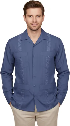 Vista 18 de NE PEOPLE Camisa de manga larga bordada con botones de guayabera cubana para hombre (S-4XL)