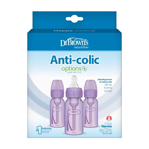 Vista 7 de Dr. Brown's Natural Flow Anti-Colic Options+ Biberones estrechos de 4 oz/4.1 fl oz, con pezón de flujo lento nivel 1, lavanda, paquete de 3, 0.0 ft+