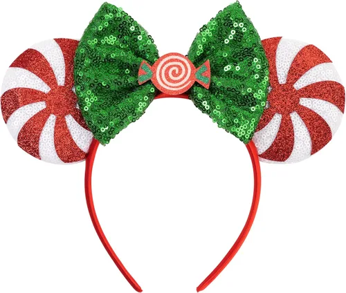 Vista 30 de Diadema de Navidad, orejas de ratón, decoraciones navideñas, sombreros de Navidad