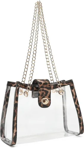 Vista 9 de Bolsos de hombro transparentes para mujer, ligeros, con correa de cadena y bolsas cruzadas con cierre giratorio.
