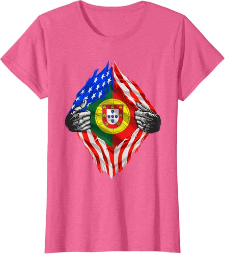 Vista 58 de Camiseta de bandera de Estados Unidos con diseño de raíces portuguesas, Negro, S