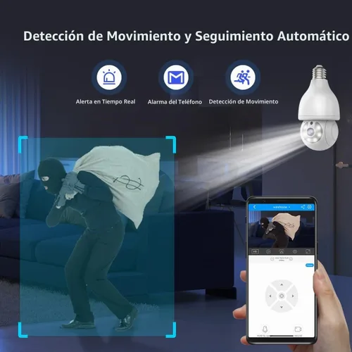 Vista 3 de EVERSECU HD 2K 3.0MP Cámara de seguridad de bombilla inalámbrica con conector de luz E27, seguimiento automático PTZ, audio de dos vías, visión