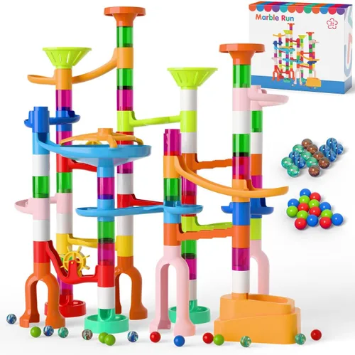 Vista 7 de Ifollower Kit de carrera de mármol, 110 piezas de juego de laberinto de mármol, juguetes de construcción para niños, juego de carreras de pista