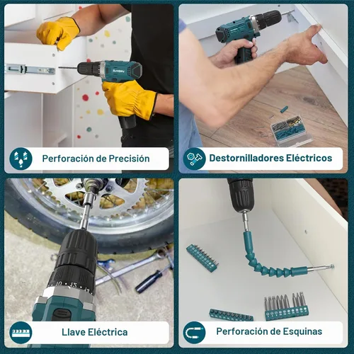 Vista 7 de Kit de herramientas Sundpey 206 piezas con taladro - Juego de taladro inalámbrico de 12V Combo de herramientas para el hogar - Caja de herramientas