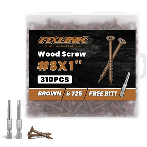 Vista 27 de Tornillos de madera de 1 pulgada, tornillos de cubierta FIXLINK #8 x 1, 150 piezas, con revestimiento epoxi, T25 Star Bit con revestimiento