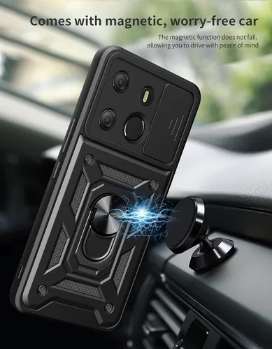 Vista 5 de Compatible con carcasa de soporte Infinix Zero Ultra 5G, con cubierta de lente de cámara deslizante compatible con funda Infinix Zero Ultra 5G Negro