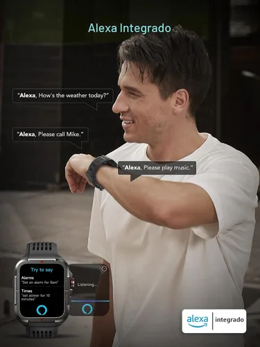 Vista 3 de SKG Reloj inteligente para hombres y mujeres, reloj inteligente militar de 1.8 pulgadas para Android iPhone con Alexa integrado, IP68 impermeable