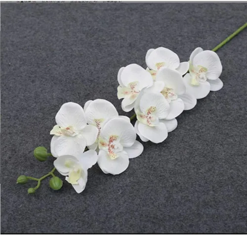Vista 3 de OUKEYI Flores artificiales blancas de Phalaenopsis, tallos de orquídea, flores artificiales de látex de tacto real, ramas de falaenopsis sintética