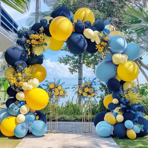 Vista 15 de Guirnalda de globos azul empolvado y blancos, kit de arco de globos Bobo de perlas azul claro con doble relleno para cumpleaños, baby shower, boda