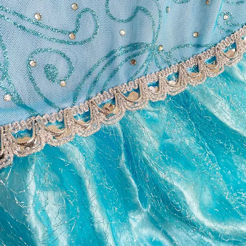 Vista 5 de FUMY Vestido de princesa Elsa para niña de 3 a 8 años, disfraz de Navidad, fiesta de cumpleaños, vestido con corona, peluca, varita y guantes