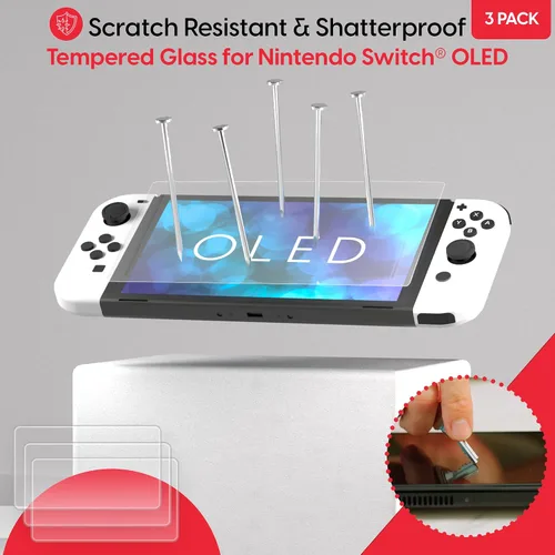 Vista 2 de TALK WORKS Tempered Glass for Nintendo Switch OLED 2021 - Scratch- & Crack-Resistant Screen Protector, Easy-Install, Protective Ultra-Thin HD Touch