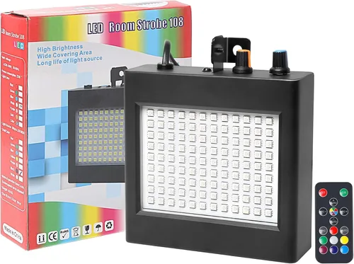 Vista 8 de Luz estroboscópica de 108 LED a todo color con control remoto para Halloween, fiesta y habitación, mini luces intermitentes Blanco (108led White)