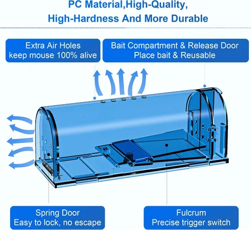 Vista 3 de Trampas para ratones, captura y liberación, trampas reutilizables para ratas, fáciles de instalar y seguras para la familia y las mascotas, no matan