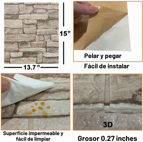 Vista 7 de Yutianli 10PSC 3D paneles de pared despegar y pegar ladrillo falso paneles de pared autoadhesivos 3D ladrillo papel pintado espuma piedra panel