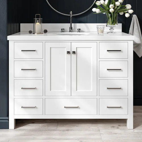 Vista 91 de ARIEL Cambridge tocador de baño con fregadero, madera maciza, encimera y protector contra salpicaduras de cuarzo blanco puro de 1.5 pulgadas