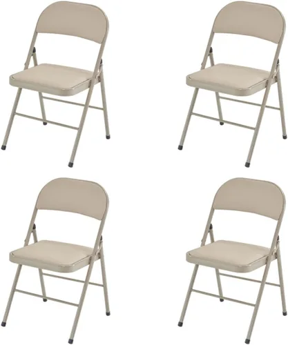 Vista 31 de Paquete de 4 sillas plegables negras, sillas plegables acolchadas con asiento y respaldo de piel sintética, sillas plegables de metal portátiles