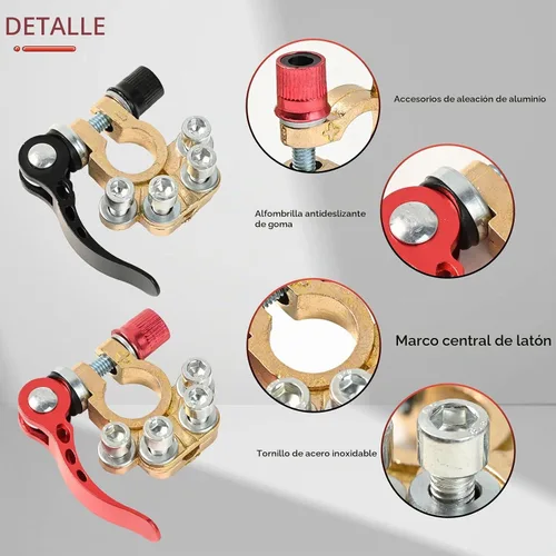 Vista 3 de Conectores de abrazadera de terminal de batería, 1 par de 4 vías, clip de conector de terminal de batería para coche, de latón puro, cabezas de pila