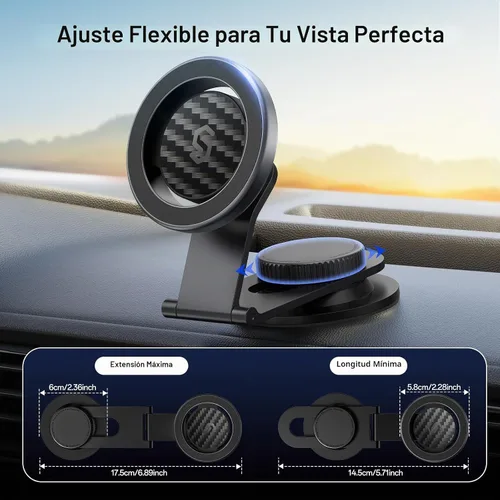 Vista 6 de SYNCWIRE MagSafe - Soporte de coche para salpicadero, brazo de aluminio Soporte magnético de alta calidad para Tesla y coches, imán fuerte