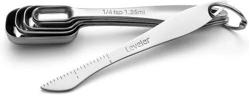 Vista 9 de Spring Chef - Juego de 6 cucharas medidoras apilables de acero inoxidable con nivelador Rectangular Metric Metal Teaspoon & Tablespoon Measuring