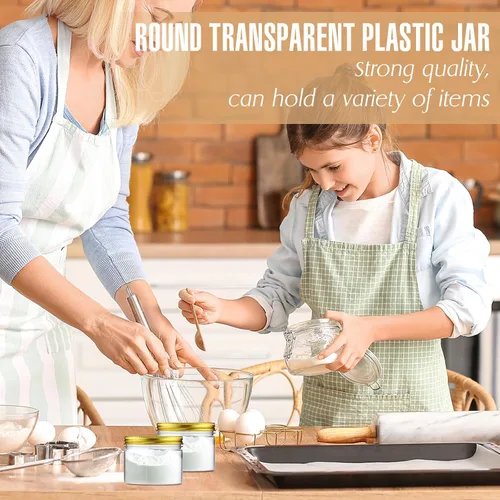 Vista 6 de 50 tarros de plástico transparente de 10 onzas con tapas, boca ancha, 5 colores Airtight Screw Seal for Dry Food Honey Butter, Round Cylinder