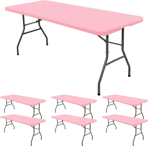Vista 25 de 6 Pack de Manteles Ajustados para Mesas Rectangulares de 8 Pies, Cubierta de Mesa Aqua Azul Elástica para Picnic al Aire Libre, Paños de Mesa