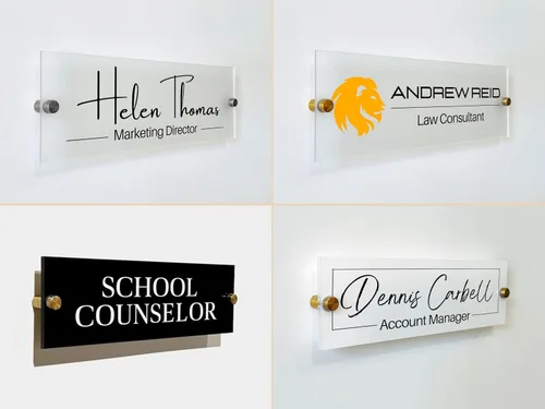 Vista 2 de Letrero de pared de oficina personalizado con logotipo de la empresa, exhibición de logotipo acrílico redondo o rectangular para oficina, letrero