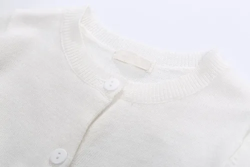 Vista 2 de GSVIBK Cárdigan de algodón de manga larga con botones para niñas y bebés, suéter de cuello redondo, suéter de uniforme