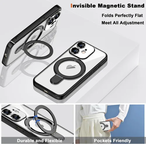 Vista 6 de Funda compatible con iPhone 12 con soporte de anillo magnético invisible [compatible con Mag-Safe] [Protector completo de lente de cámara] Funda