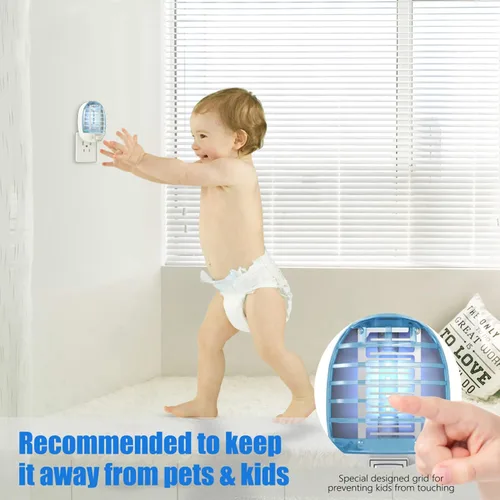Vista 5 de Exterminador de insectos para interiores, trampa para moscas para interiores, mata mosquitos electrónico con luces azules para sala de estar, hogar