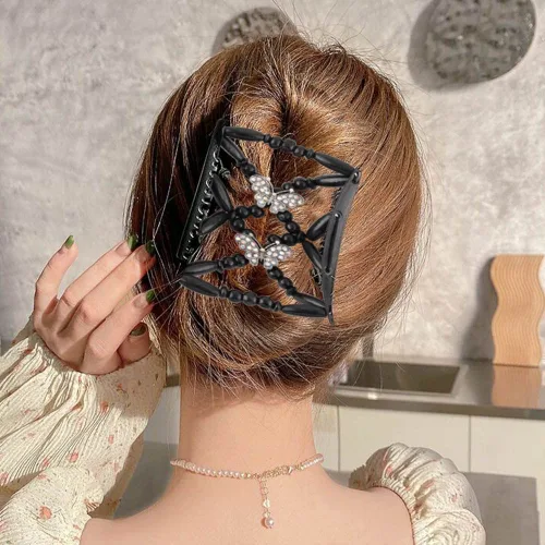 Vista 5 de 4 peines mágicos para el cabello, peines elásticos con cuentas de doble cara, clips para hacer moños, accesorios de peinado para mujeres y niñas