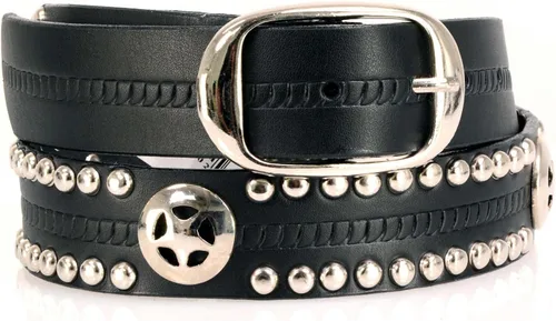 Vista 7 de Milwaukee Leather MP7131 Cinturón de motociclista de cuero negro con tachuelas cromadas con emblema de estrella, hebilla intercambiable, 1.5