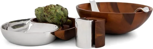 Vista 4 de Nambé Yin Yang Tabla de queso con esparcidor – Tabla de servir de madera de acacia y aleación de 13 pulgadas para queso, embutidos y aperitivos