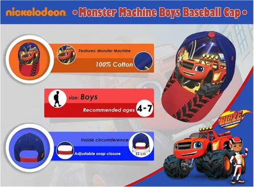 Vista 3 de Nickelodeon Boys Blaze and The Monster Machine - Gorra de béisbol, 100% algodón, color rojo, Rojo