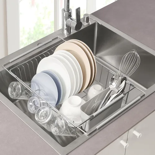 Vista 7 de Escurridor de platos extensible sobre el fregadero a 24.5 pulgadas, estación de secado extensible rectangular de cocina que ahorra espacio