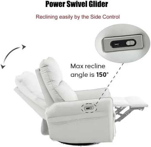 Vista 7 de Silla reclinable eléctrica giratoria con puertos USB, piel sintética para dormitorio (gris claro)