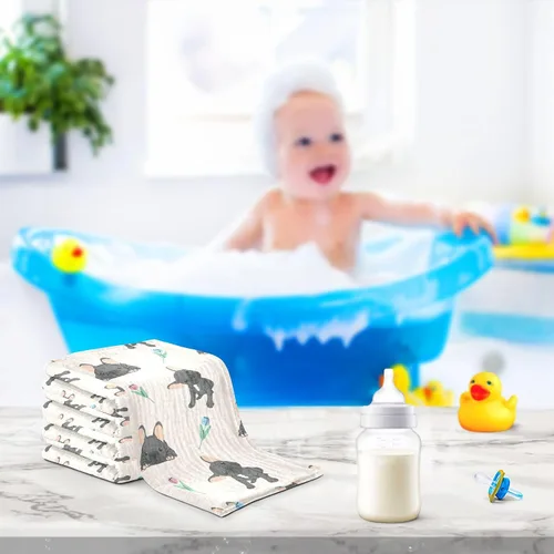 Vista 6 de Toallas de algodón para bebé, toallas de baño unisex para recién nacidos, toallitas naturales para piel delicada, 11.8 x 11.8 pulgadas, paquete de 5