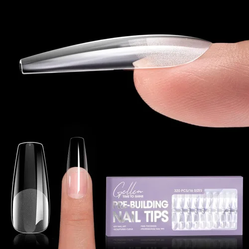 Vista 13 de Gellen - Puntas de uñas cortas de almendra, 504 unidades, gel suave transparente de cobertura completa, 12 tamaños Almendra corta transparente