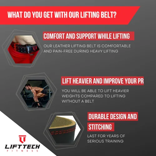 Vista 3 de Lift Tech Fitness Cinturón de levantamiento de pesas de 4 pulgadas, cinturón de entrenamiento de cuero para hombres y mujeres, cinturón de gimnasio