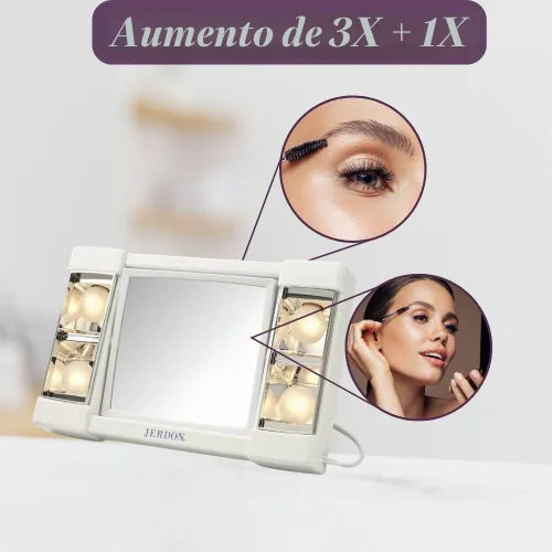 Vista 4 de JERDON Espejo de maquillaje iluminado con aumento 3X - Blanco - J1010
