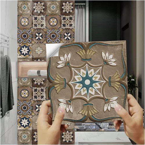 Vista 11 de 10 hojas de calcomanías para azulejos de 6 x 6 pulgadas, vinilo impermeable para cocina, baño, ducha, decoración de pared