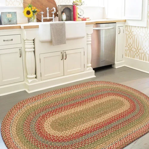 Vista 175 de Homespice Apple Pie - Alfombra ovalada roja de 2 x 3 pies, alfombra de cocina trenzada para decoración primitiva y rústica, reversible, yute sin